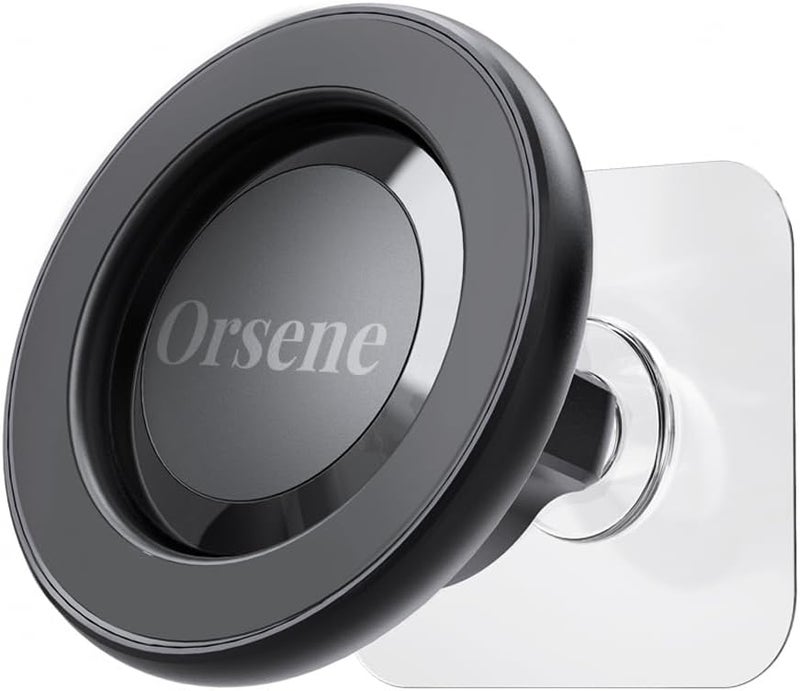 Orsene حامل هاتف مغناطيسي مثبت على الحائط بتقنية MagSafe يشمل جميع حلقات الهواتف الذكية المتوافقة (لاصق ذاتي)، دوران حر 360 درجة، مرآة للاستحمام، حمام، مطبخ (أسود) - Image 1